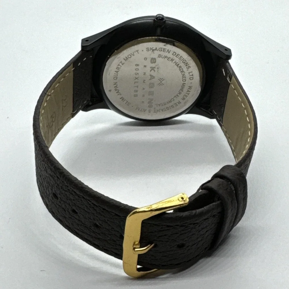 Skagen 805XLTBB Men's Brown Leather Strap Analog Dial Quartz Wrist Watch AEA289
